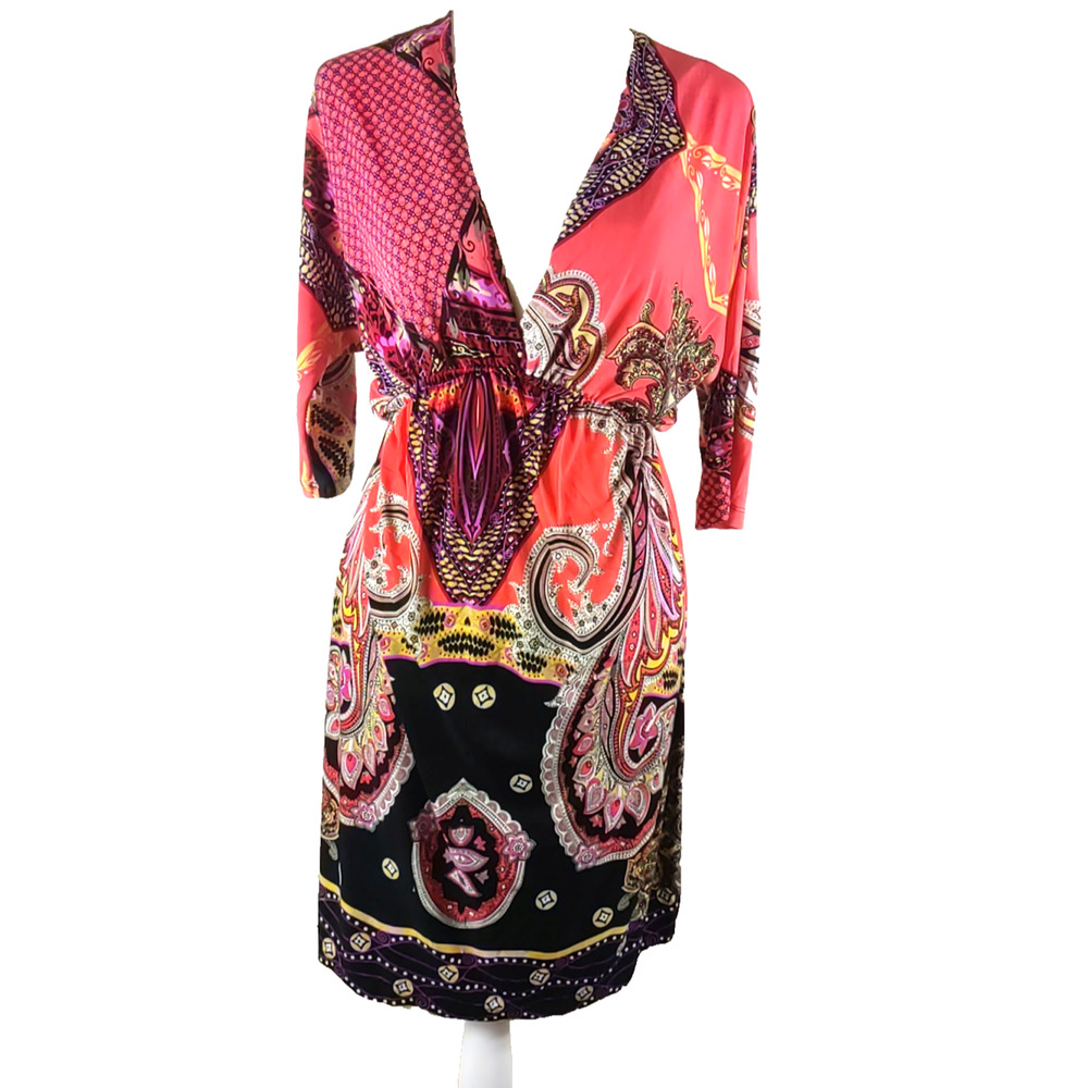 5th Love Women's Dress Size M V Neck Short Sleeve Fit Flare Retro Paisley Print